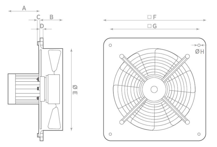 Dimensions ATEX EQ T fan range